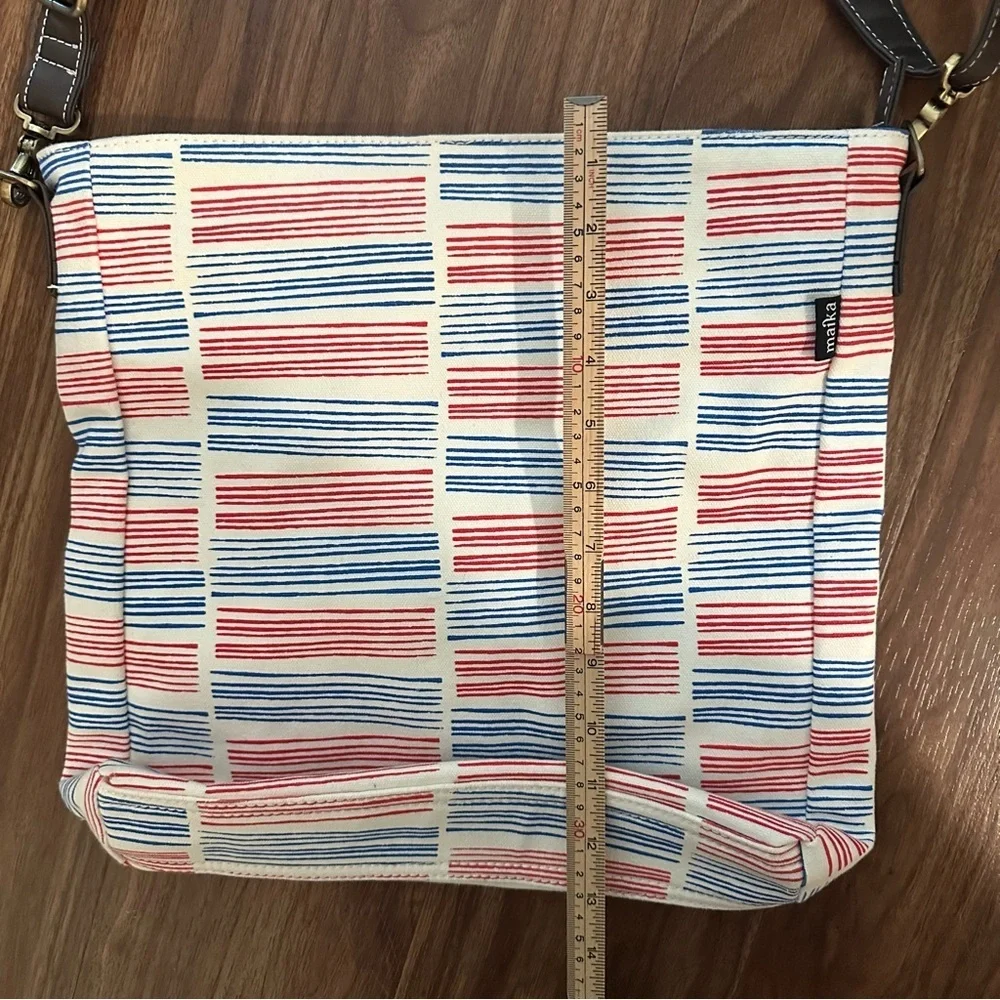 Maika Crossbody Upcycled Canvas Tote Bag with Red, Blue, and White Stripes
